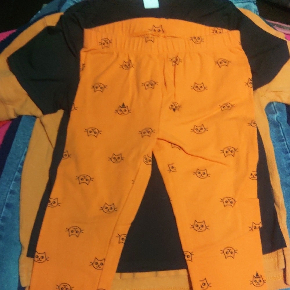 Orange Cat Print Pajama Set